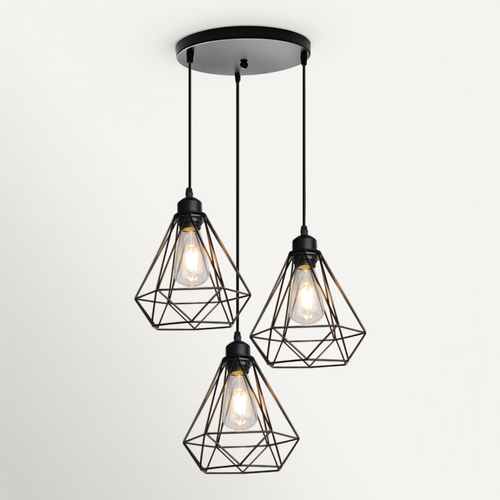Lampe Suspendue Vintage Plafonnier Rétro En Métal 3 Lumières Suspension Luminaire Modernes E27 Noire