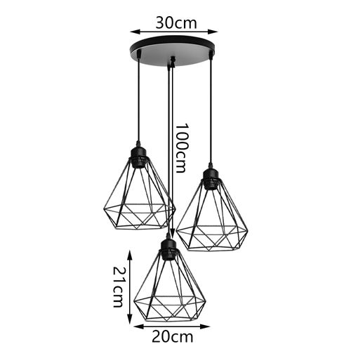 Lampe Suspendue Vintage Plafonnier Rétro En Métal 3 Lumières Suspension Luminaire Modernes E27 Noire