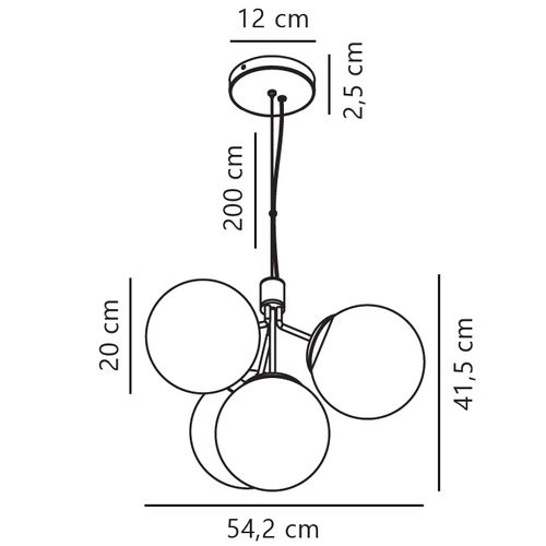 Suspension Ivona 4-spot Verrerie Noir, H.41.5 - Ip20 - E27 / Intérieur