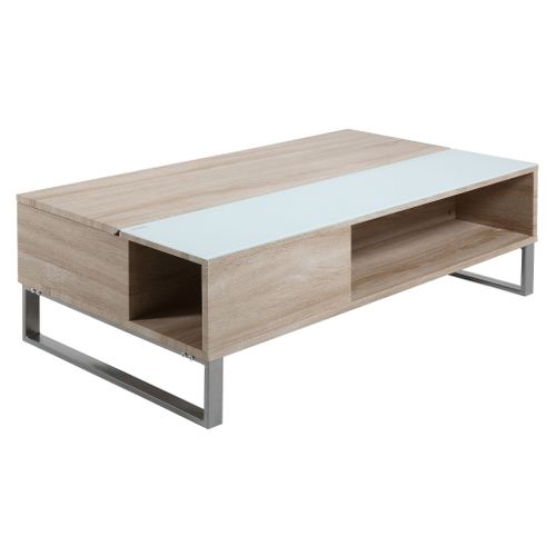Table basse plateau relevable AZALEA Blanc et imitation chêne