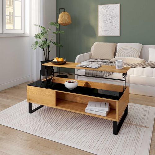 Table basse plateau relevable AZALEA Noir et imitation chêne vue d'ambiance 1