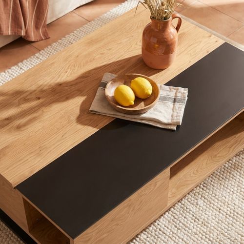 Table basse plateau relevable AZALEA Noir et imitation chêne