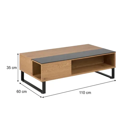 Table basse plateau relevable AZALEA Noir et imitation chêne