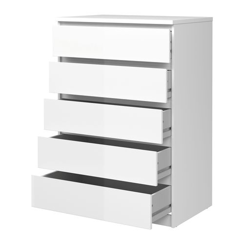 Commode 5 tiroirs BEST LAK blanc laqué