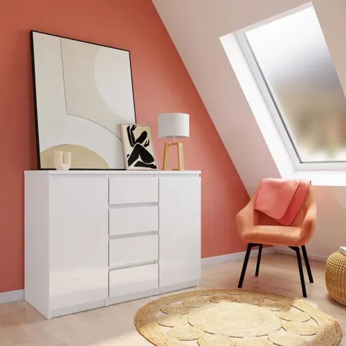 Rangement 2 portes / 4 tiroirs BEST LAK Blanc laqué