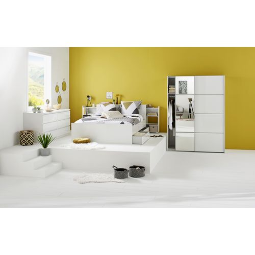 Tête de lit 140 cm avec BEST LAK rangement blanc laqué