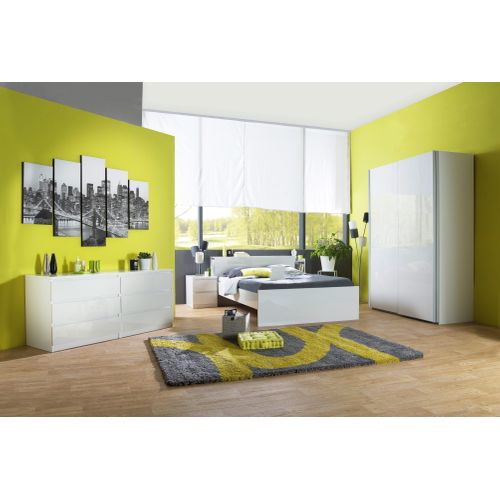 Tête de lit 160 cm avec BEST LAK rangement blanc laqué