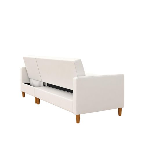 Celine-canapé-lit 3 Places Et Méridienne En Simili Blanc Avec Rangement