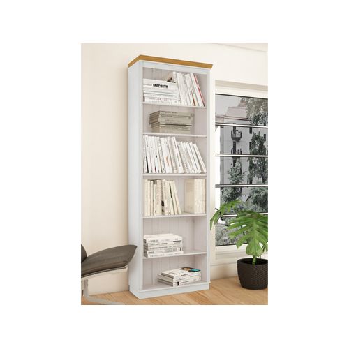 Anita-bibliothèque Avec 5 Étagères En White / Honey Pine