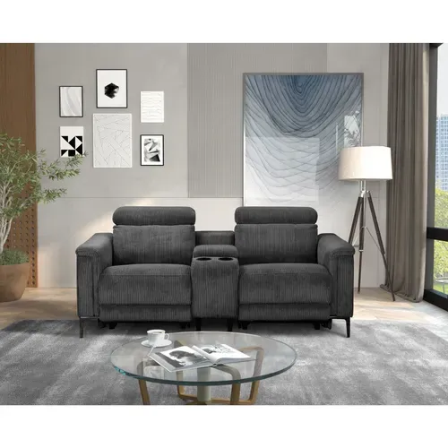 Lund-fauteuil De Repos Double Avec Fonction Manuelle En Velours Côtelé Anthracite