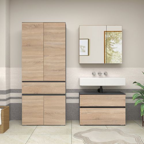 Wisla -armoire De Salle De Bain Avec 2 Portes Et 1 Étagère Aspect Chêne