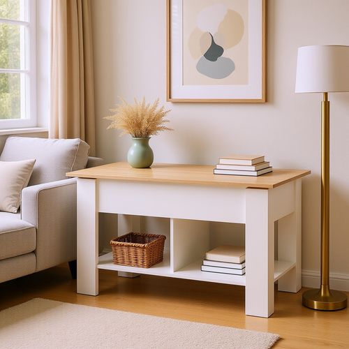 Urban Meuble Table console relevable effet bois et blanc 96x50 cm