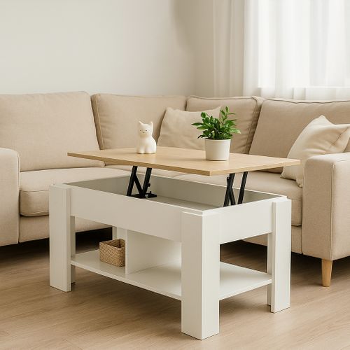 Urban Meuble Table console relevable effet bois et blanc 96x50 cm