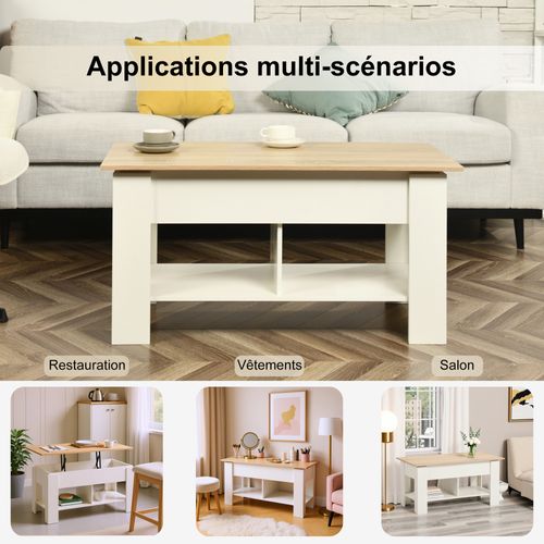 Urban Meuble Table console relevable effet bois et blanc 96x50 cm