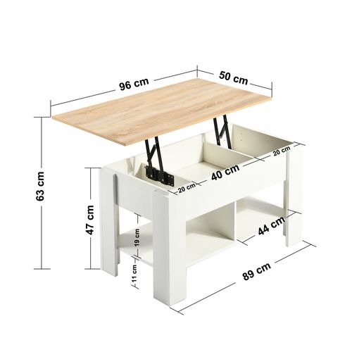Urban Meuble Table console relevable effet bois et blanc 96x50 cm