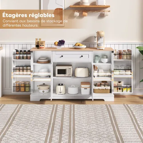 Buffet Blanc Et Bois 1 Tiroir 4 Portes