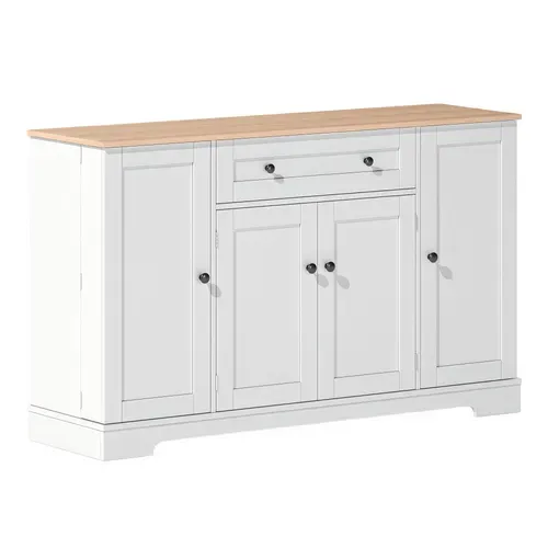 Buffet Blanc Et Bois 1 Tiroir 4 Portes