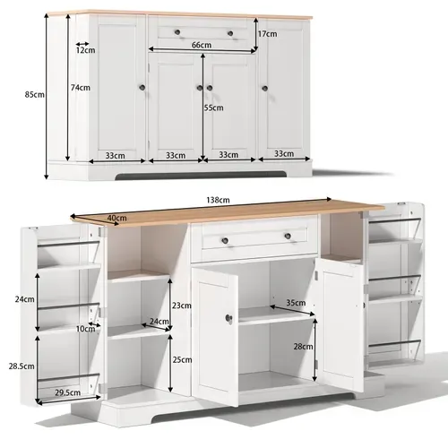 Buffet Blanc Et Bois 1 Tiroir 4 Portes