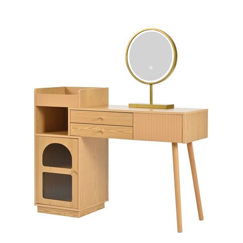 Coiffeuse Bois LED 3 Tiroirs 1 Porte