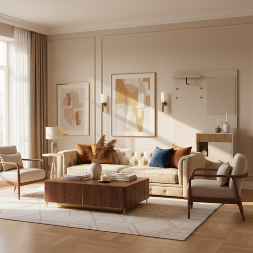 Vestiaire D’entrée Beige Avec Miroir, Banc, Porte-manteaux Et Meuble à