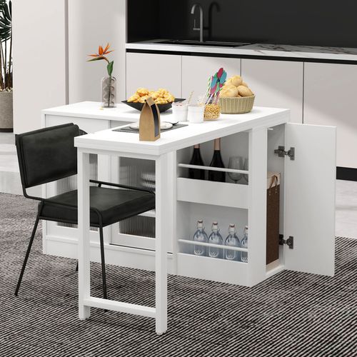 Îlot - Table De Bar Modulable Avec Rangement Blanc Mat Et Bois Clair