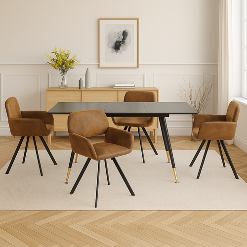 Lot De 4 Chaises De Salle à Manger Vintage Rotative Tissu Suède Marron