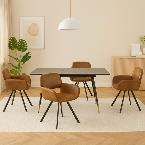 Lot De 4 Chaises De Salle à Manger Vintage Rotative Tissu Suède Marron