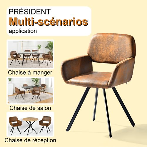Lot De 4 Chaises De Salle à Manger Vintage Rotative Tissu Suède Marron