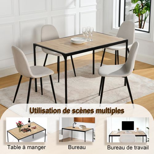 Bureaux modulables 120x75 cm , Plateau Effet Bois, Cadre Métal Noir, Idéal Pour Bureau