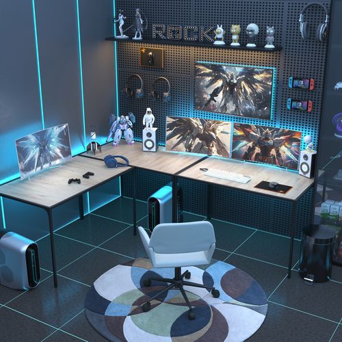 Bureaux modulables 120x75 cm , Plateau Effet Bois, Cadre Métal Noir, Idéal Pour Bureau