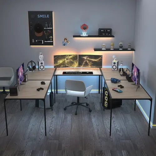 Bureaux modulables 120x75 cm , Plateau Effet Bois, Cadre Métal Noir, Idéal Pour Bureau