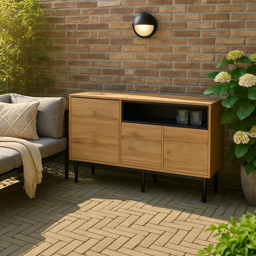 Meuble De Rangement Jardin Bois Clair Avec Niche Ouverte Noire