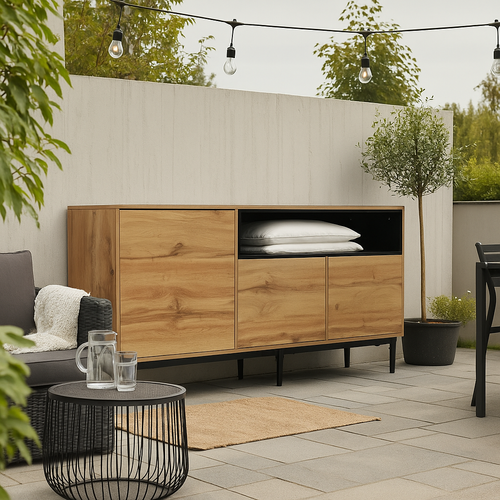 Meuble De Rangement Jardin Bois Clair Avec Niche Ouverte Noire