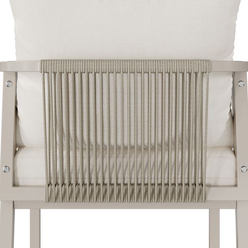 Ensemble Repas Jardin 4 Pers - 4 Fauteuils Corde et Table Effet Bois - Khaki/beige