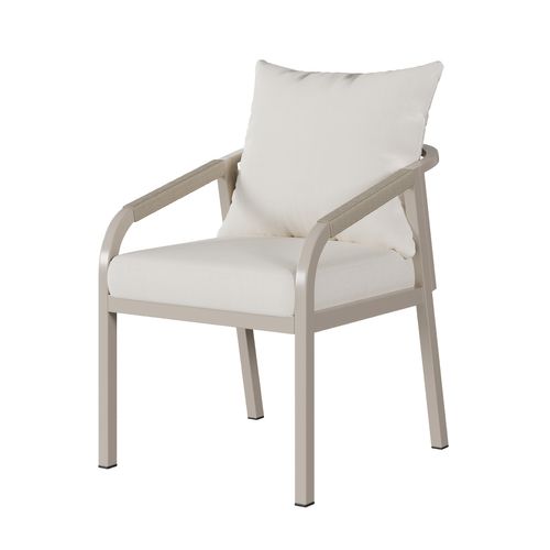 Ensemble Repas Jardin 4 Pers - 4 Fauteuils Corde et Table Effet Bois - Khaki/beige