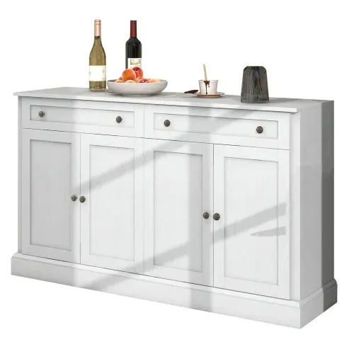Grand Buffet Blanc Vieilli Avec 4 Portes Et 2 Tiroirs 150 Cm