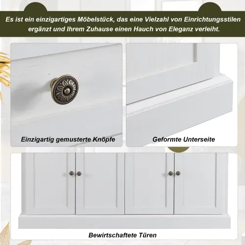 Grand Buffet Blanc Vieilli Avec 4 Portes Et 2 Tiroirs 150 Cm