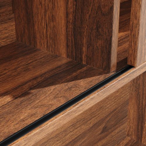 Buffet Haut Noyer Avec Vitrine, LED Et Rangement Snack 140 Cm