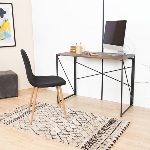 Bureau Pliant Industriel Repliable Métal Bois Foncé Noyer Pied Noir 100*50*75cm