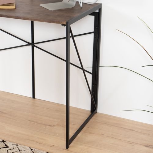 Bureau Pliant Industriel Repliable Métal Bois Foncé Noyer Pied Noir 100*50*75cm