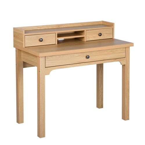 Bureau Scandinave Bois Nature Rangement Tiroirs Strcture En Bois  100*50*75.5-90.5cm