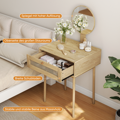 Coiffeuse Bohème Tiroir En Rotin Avec Miroir (sans Tabouret)