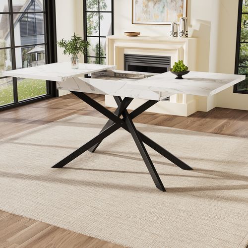 Table De Salle à Manger Extensible Effet Marbre Blanc (120-160 Cm)