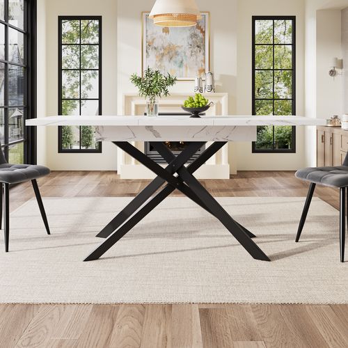 Table De Salle à Manger Extensible Effet Marbre Blanc (120-160 Cm)