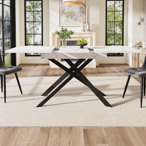 Table De Salle à Manger Extensible Effet Marbre Blanc (120-160 Cm)