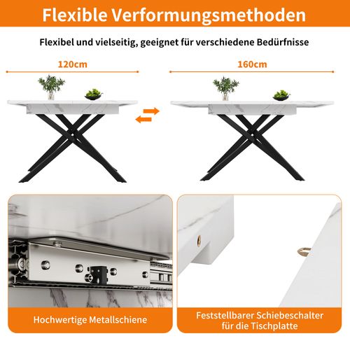 Table De Salle à Manger Extensible Effet Marbre Blanc (120-160 Cm)
