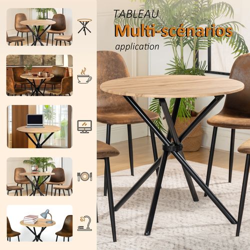 Ensemble Table à Manger Ronde Et 4 Chaises Effet Bois De Style Vintage