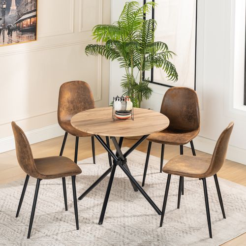 Ensemble Table à Manger Ronde Et 4 Chaises Effet Bois De Style Vintage