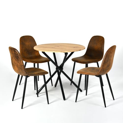 Ensemble Table à Manger Ronde Et 4 Chaises Effet Bois De Style Vintage