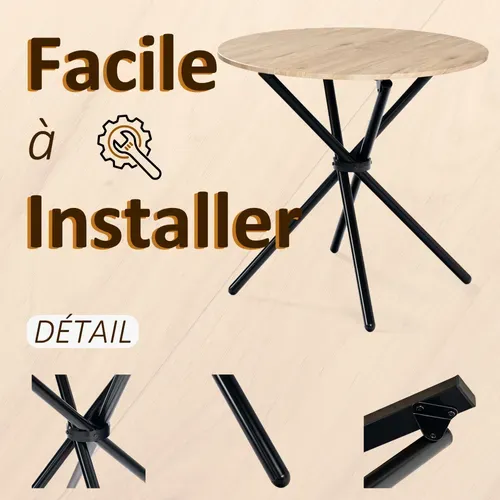 Ensemble Table à Manger Ronde Et 4 Chaises Effet Bois De Style Vintage
